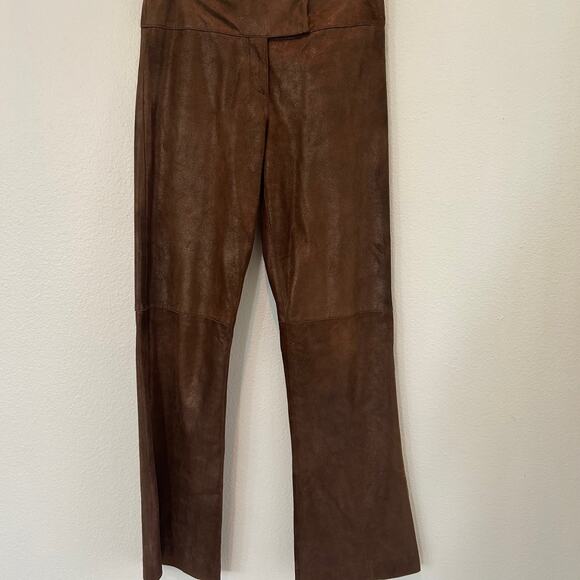 Cache Suede Leather Pants SZ8 Bootcut Y2K Vintage Metallic Bronze Brown Boho - Picture 1 of 13